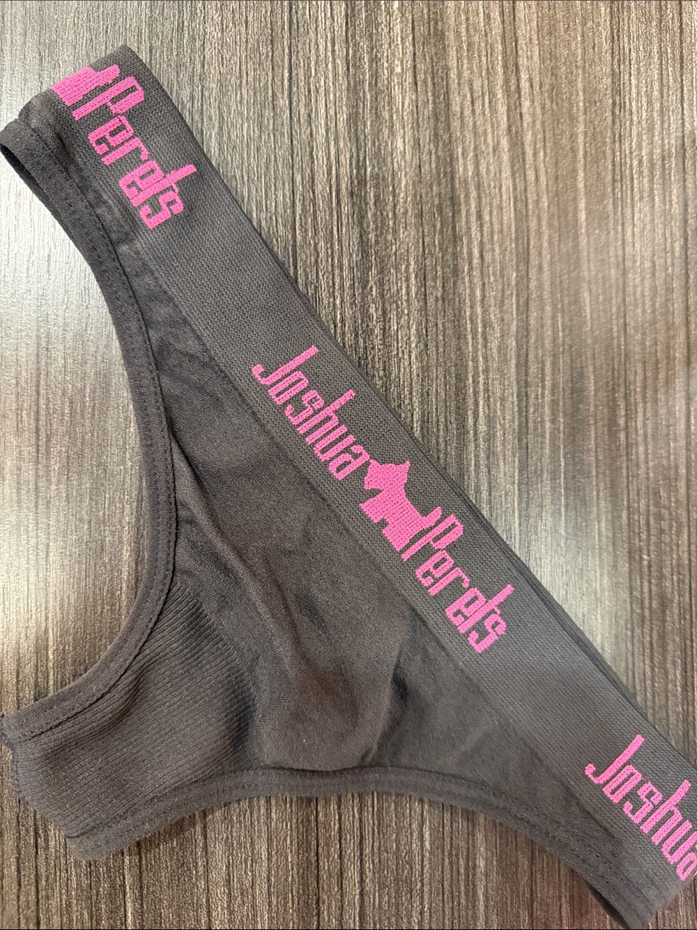 Joshua Perets Gray Thong with Pink Logo Waistband XS